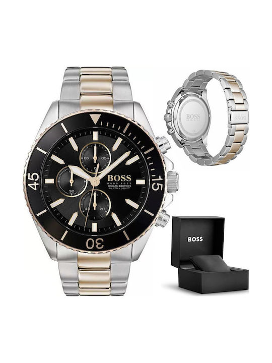 Boss Ocean Edition Ανδρικό Ρολόι 48mm Χρονογράφος Μπαταρίας με Μεταλλικό Μπρασελέ
