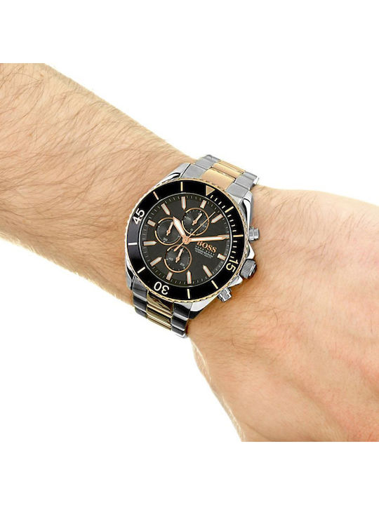 Boss Ocean Edition Ανδρικό Ρολόι 48mm Χρονογράφος Μπαταρίας με Μεταλλικό Μπρασελέ