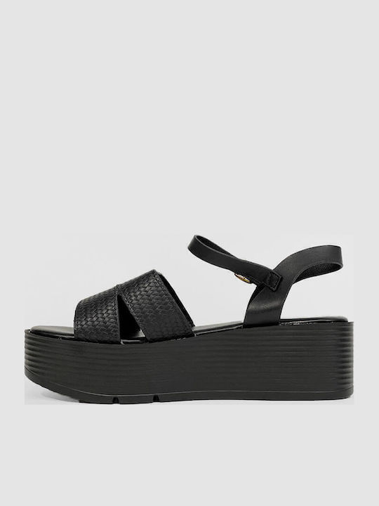 Flache Sandalen für Damen mit Riemen Flatforms in Schwarz Farbe