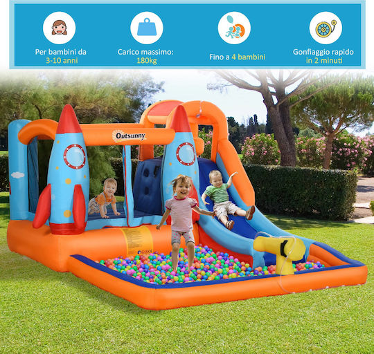 Outsunny Φουσκωτό Rocket Fun με Τραμπολίνο & Τσουλήθρα για 3+ Ετών