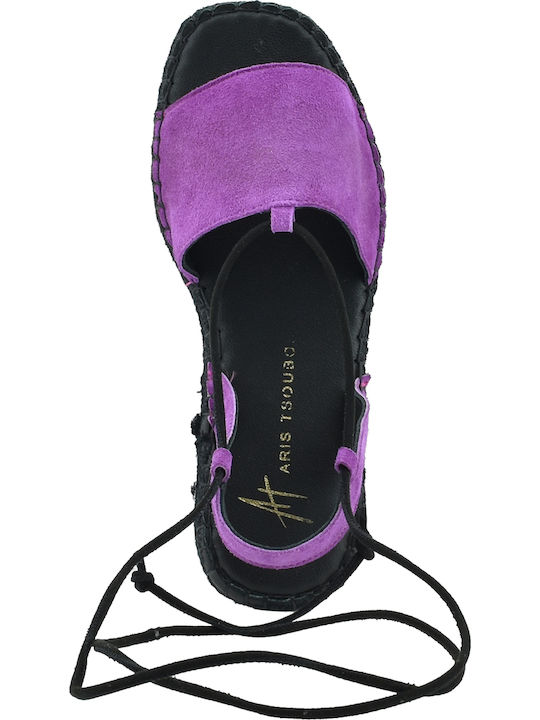 Leder Flache Sandalen für Damen in Lila Farbe