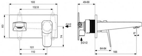 Ideal Standard Μίκτης Μπαταρίας Εντοιχισμού για Νιπτήρα Μαύρος