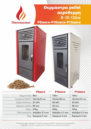 Thermosteel Σόμπα Pellet Αερόθερμη 10kW Κόκκινη