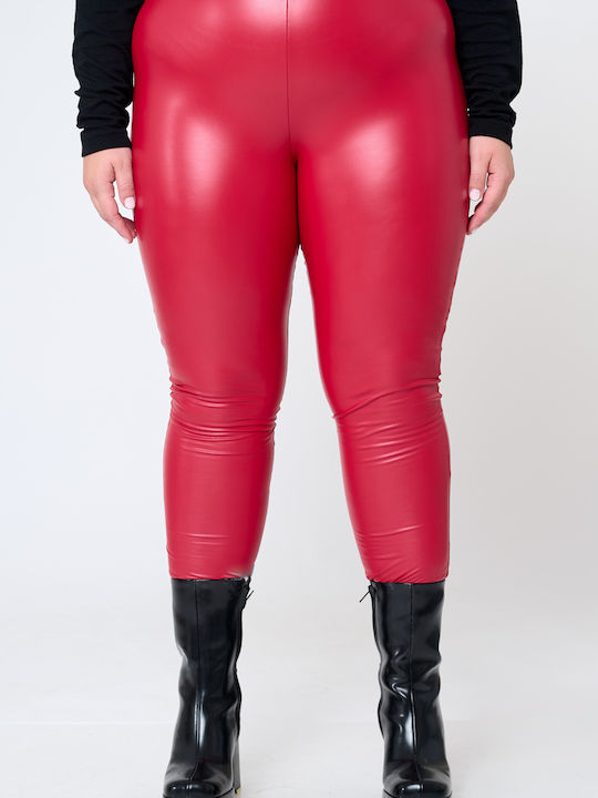 Jucita Frauen Leggings Hochgeschnitten mit Fleece-Futter Rot