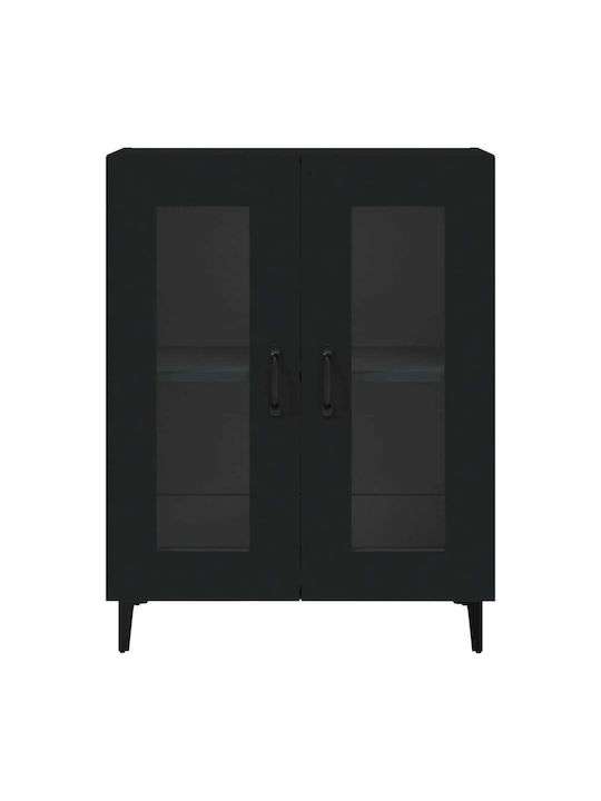 Wooden Chest of Drawers Black with Glass Coating 69.5x34x90cm