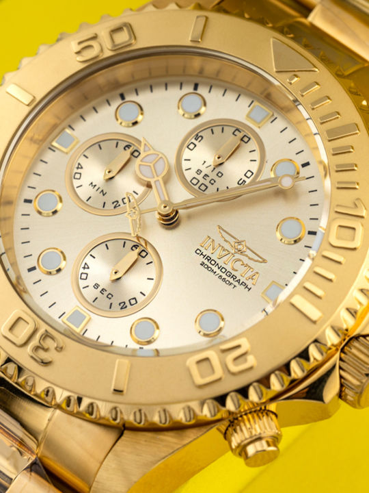 Invicta Ανδρικό Ρολόι 43.5mm Χρονογράφος Μπαταρίας με Μεταλλικό Μπρασελέ