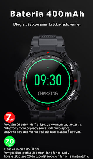 Gravity GT7 Smartwatch με Παλμογράφο (Μαύρο)