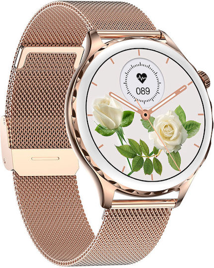 Rubicon SR048B 44mm Smartwatch με Παλμογράφο (Ροζ Χρυσό)