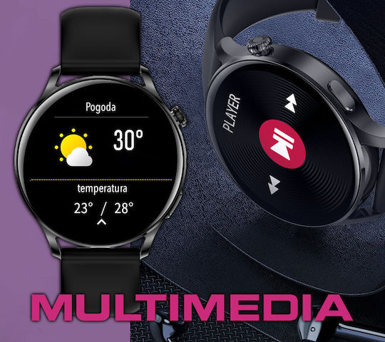 Rubicon SR045C Aluminium 42mm Smartwatch mit Pulsmesser (Schwarz)