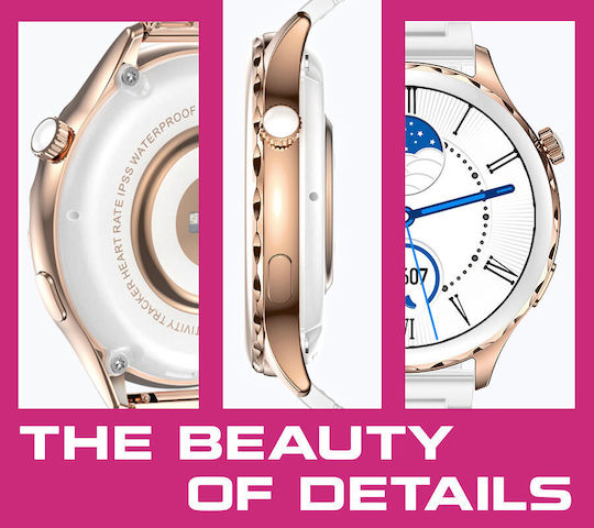 Rubicon SR048B 44mm Smartwatch με Παλμογράφο (Ροζ Χρυσό)