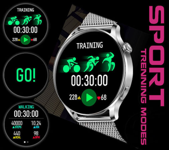 Rubicon SR045C Aluminium 42mm Smartwatch mit Pulsmesser (Schwarz)