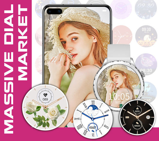 Rubicon SR048B 44mm Smartwatch με Παλμογράφο (Ροζ Χρυσό)
