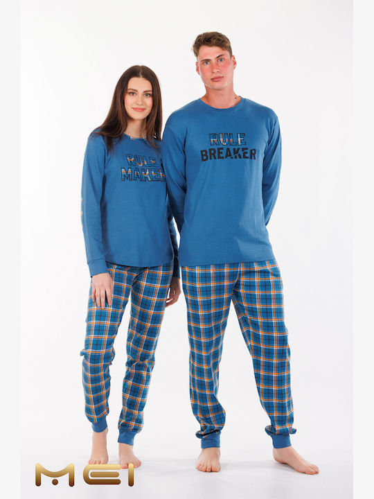 MEI Men's Winter Cotton Pajamas Set Blue