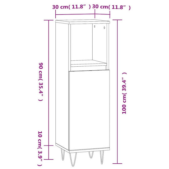 vidaXL Ντουλάπι Μπάνιου 30x30x100cm Δρυς