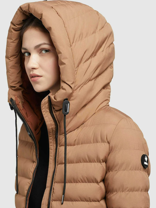 Women's Short Puffer Jacket for Winter Beige