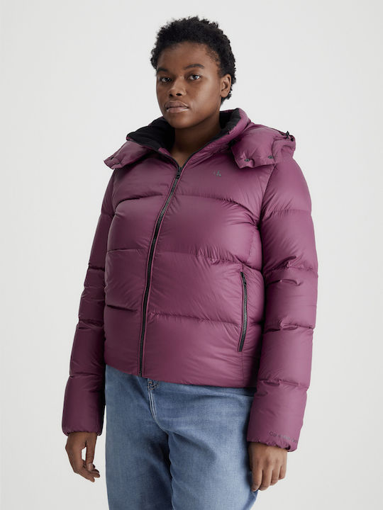 Calvin Klein Kurz Damen Puffer Jacke für Winter Burgundisch