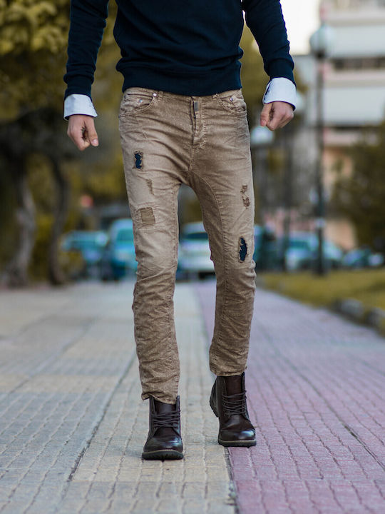 Ανδρικό Παντελόνι Τζιν με Slim Εφαρμογή Μπεζ
