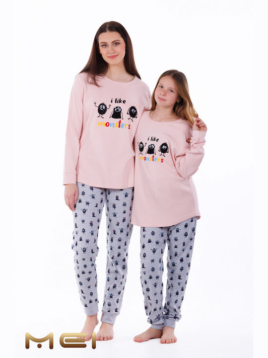 MEI Winter Women's Pyjama Set Cotton Pink