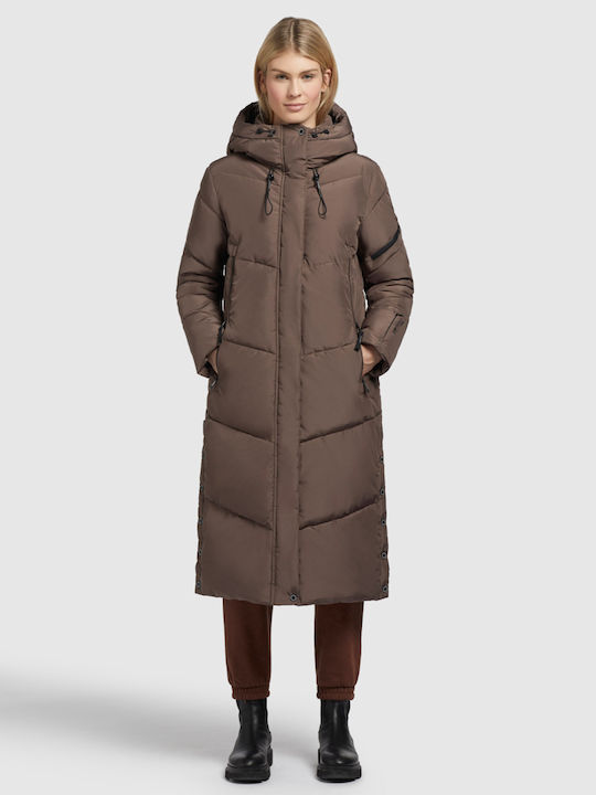 Khujo Lang Damen Puffer Jacke für Winter Braun