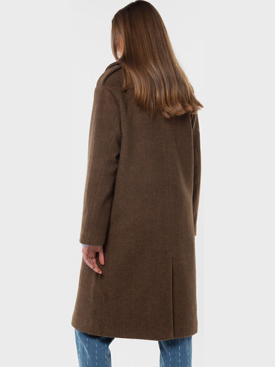 Women's Brown Coat with Buttons