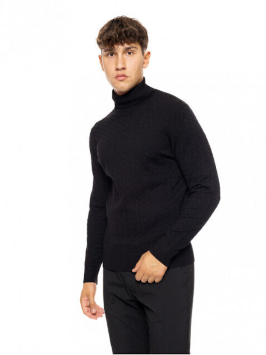 Smart Fashion Men's Long Sleeve Sweater Turtleneck Black