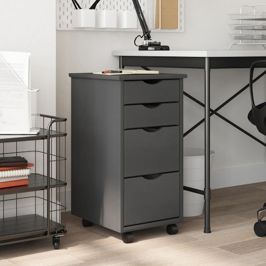 vidaXL Büroaufbewahrungsschublade aus Massivholz mit Rädern in Grau 34x39x65,5cm