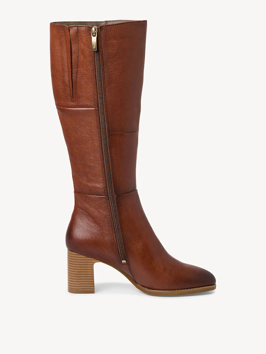 Leder Damenstiefel mit mittlerem Absatz Tabac Braun