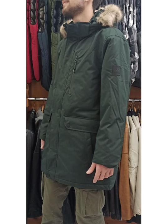 Double Men's Winter Parka Jacket Waterproof Green