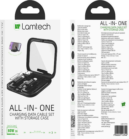 Lamtech Regular USB to Lightning / Type-C / micro USB Cable Μαύρο (LAM113744)