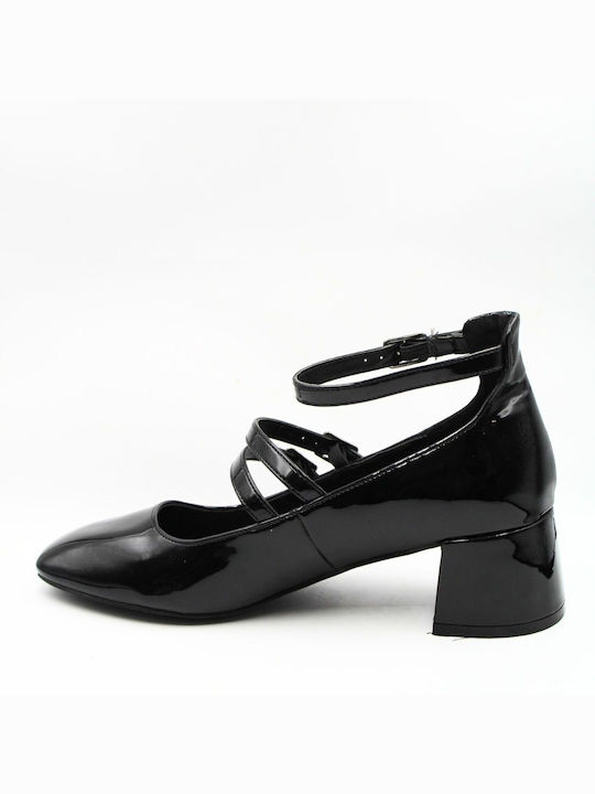 Plato Patent Leather Black Heels with Strap