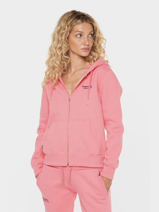 Superdry Essential Logo Women's Hooded Fleece Cardigan Pink