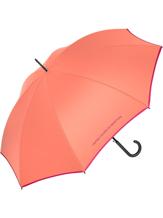 Benetton Automatic Umbrella with Walking Stick Pink