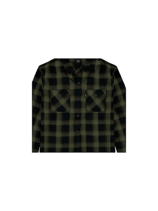 Double Men's Shirt Long Sleeve Checked Khaki