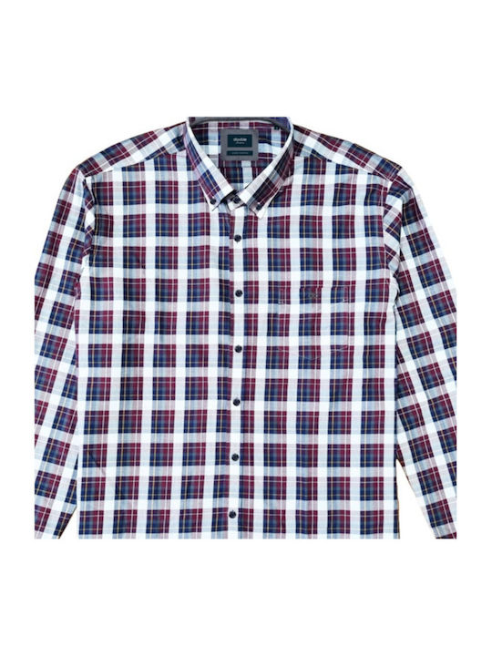 Double Men's Shirt Long Sleeve Checked Red