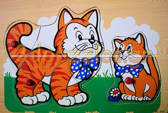 Wooden Kids Peg Puzzle Kittens Colored for 2+ Years 8pcs Anelixi