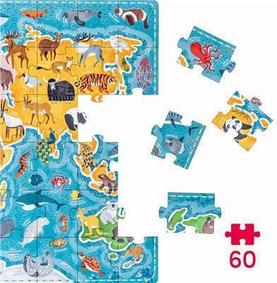 Kinderpuzzle Weltkarte - Animals 60pcs CzuCzu