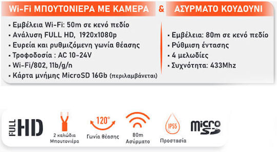 Sentinel Ασύρματο Κουδούνι Πόρτας Wi-Fi