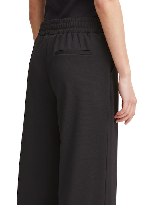 Damen Stoff Hose in Weiter Linie Schwarz