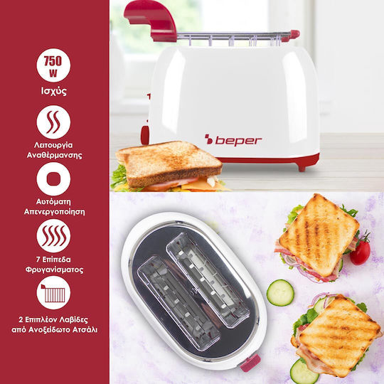 Beper Тостер Двуместна 750W Червена