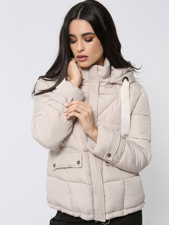 Women's Long Puffer Jacket for Winter Beige