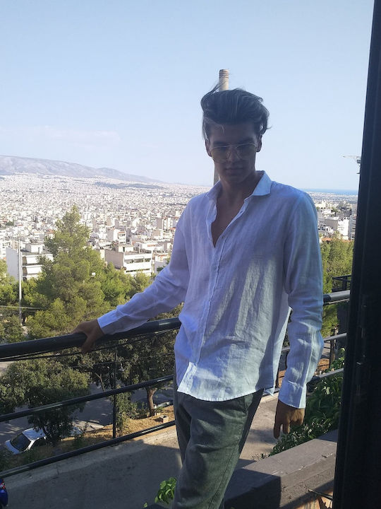Μακρυμάνικo Λινό Πουκάμισο Λευκό