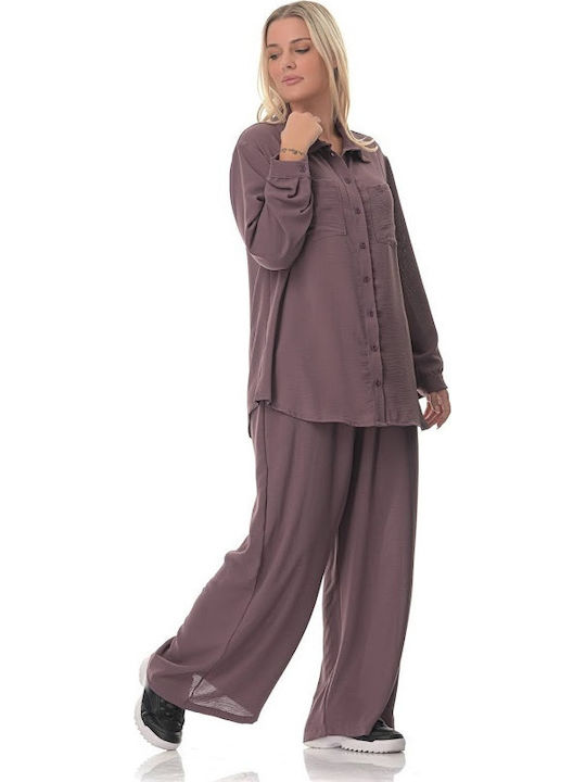 Women's Red Set with Pants with Elastic in Loose Fit