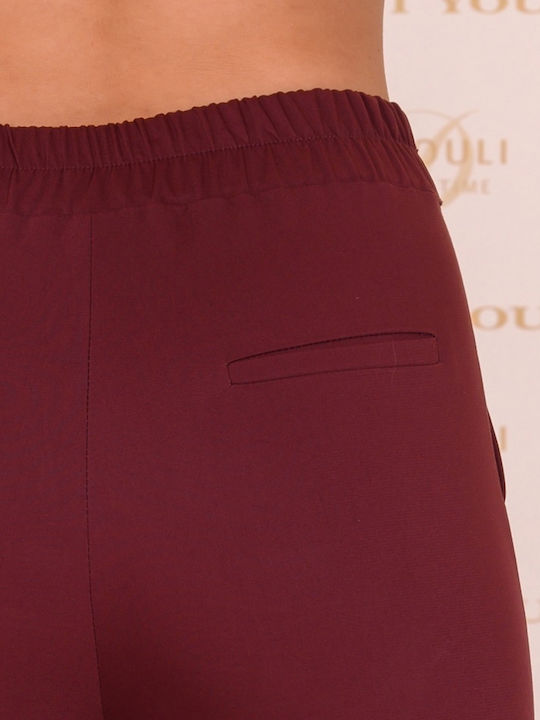 Women's Fabric Trousers with Rubber Band Red