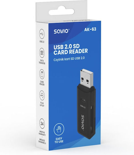 Savio AK-63 Card Reader USB 2.0 για SD