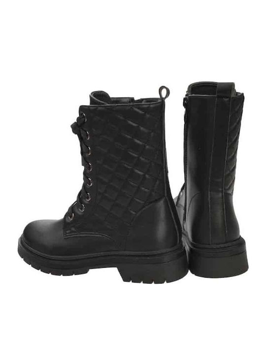 Leather Kids Boots with Laces Black