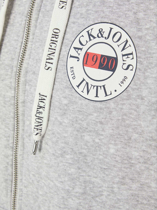 Jack & Jones Men's Sweatshirt Jacket with Hood and Pockets Gray