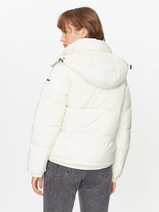 Pepe Jeans Women's Short Puffer Jacket for Winter white