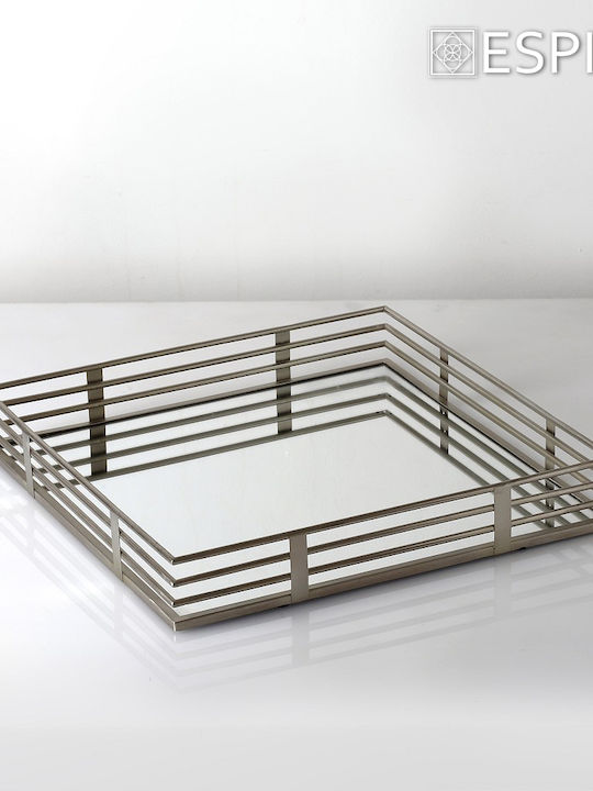 Espiel Metallic Square Decorative Tray with Mirror 2pcs
