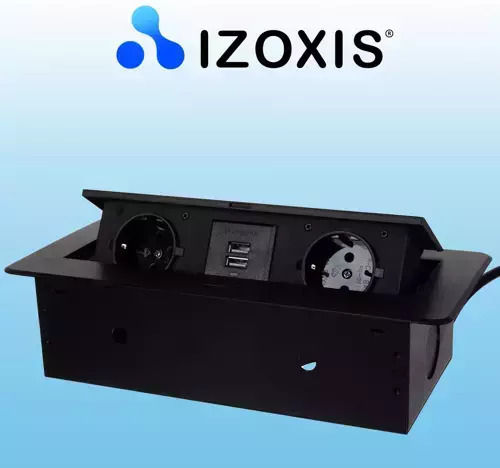 Izoxis Διπλή Χωνευτή Πρίζα Ρεύματος με 2 Θύρες USB με Καπάκι Μαύρη
