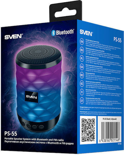 Sven PS-55 Ηχείο Bluetooth 5W με Ραδιόφωνο και Διάρκεια Μπαταρίας έως 10 ώρες Μαύρο